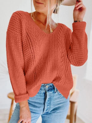 Women's V-Neck Knitted Casual Sweater - Various Colors