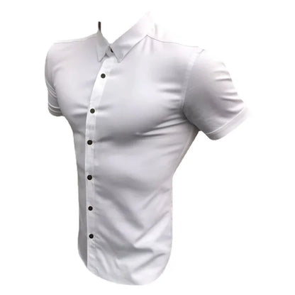 Men's Slim Fit Short Sleeve Lapel Shirt – Lightweight & Stretchy