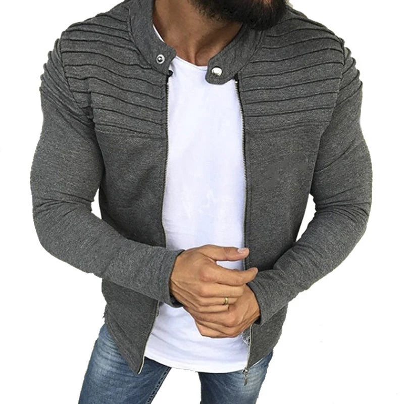 Men's Slim Fit Pleated Stripe Jacket with Zipper