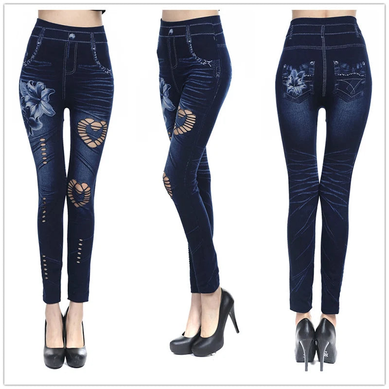 Women's High-Waisted Printed Skinny Denim Jeans - Ankle-Length Slim Fit