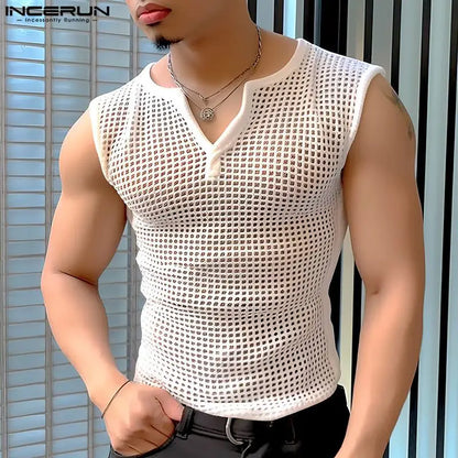 Men's Mesh V-Neck Transparent Tank Top