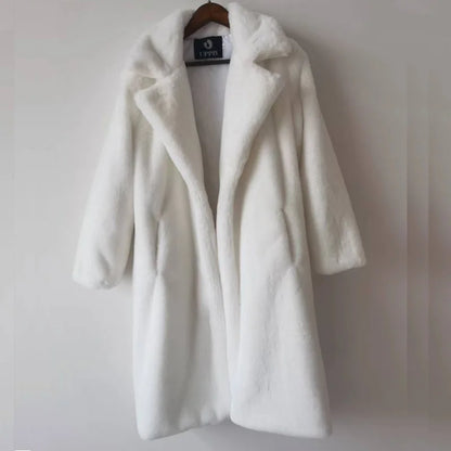 Women's Luxury Long Faux Fur Coat with Loose Lapel - Various Colors