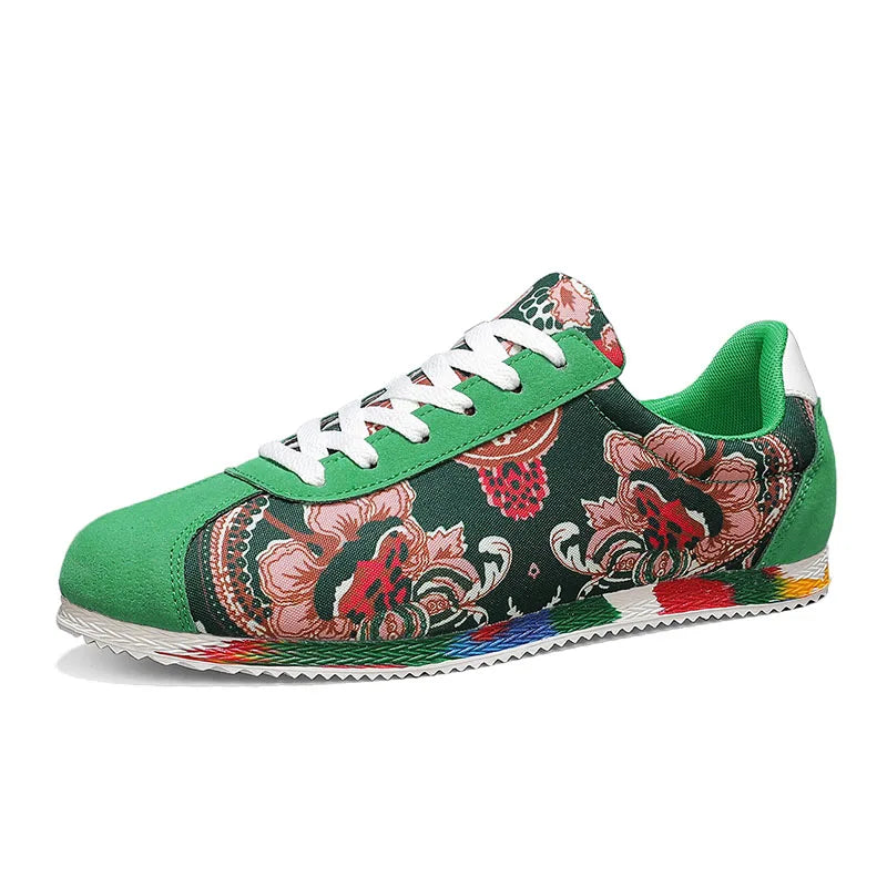 Men's Lightweight Flat Sneakers with Floral Print Design