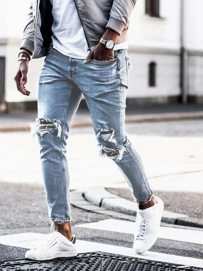 Men's Slim Fit Distressed Denim Stretch Jeans