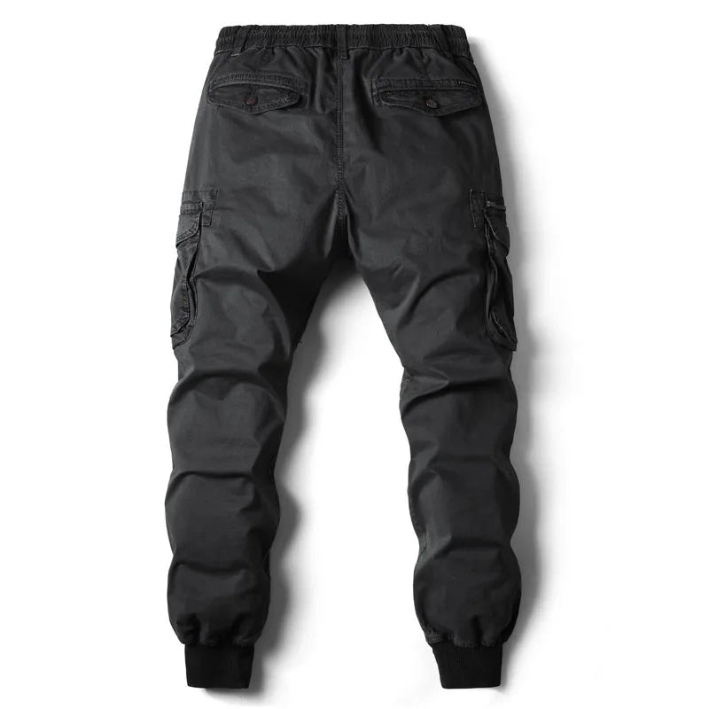 Men's Full-Length Cotton Military-Style Joggers - Various Colors