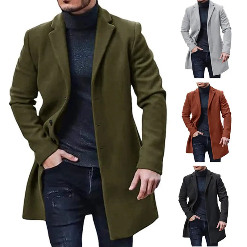 Men's Slim Fit Wool Trench Coat - Various Colors