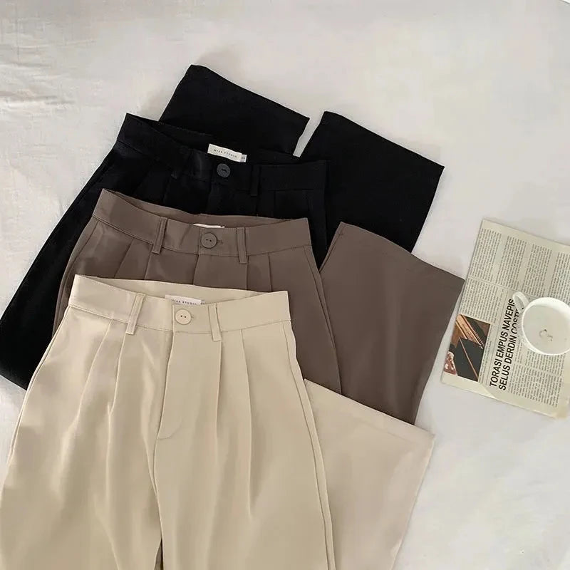 High-Waisted Women's Suit Pants - Korean Fashion with Casual Button Detail