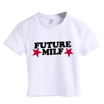 Women's "FUTURE MILF" Star Crop Top - Slim Fit T-Shirt