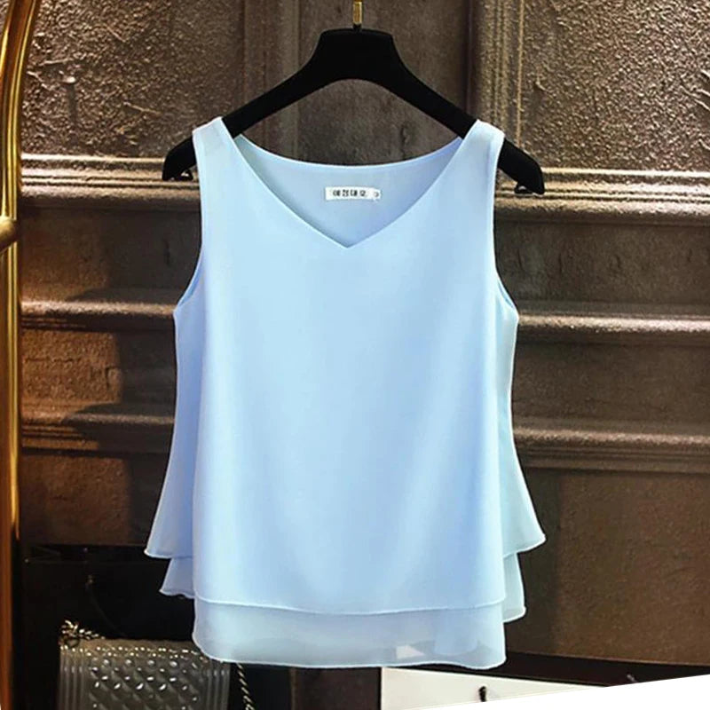 Sleeveless Chiffon V-Neck Blouse for Women - Various Colors