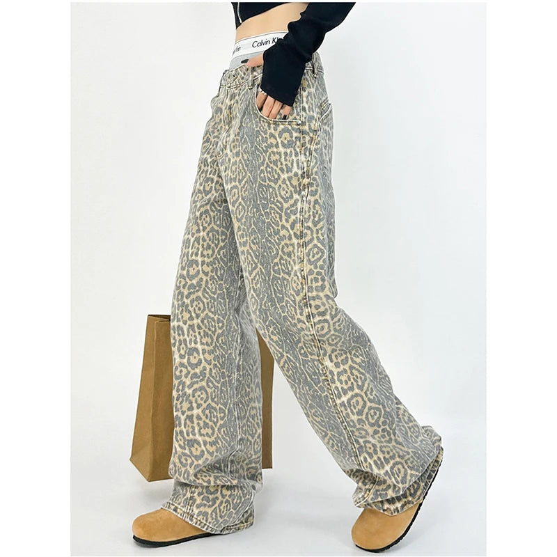 Vintage-Inspired Leopard Print Wide Leg Overalls for Women - Various Colors