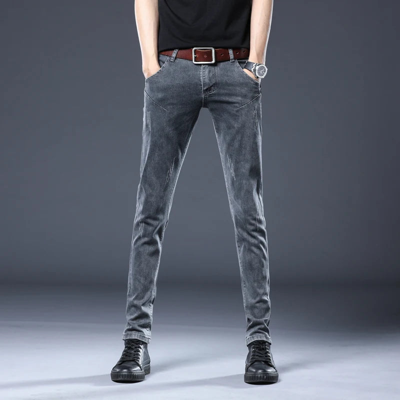 Men's Slim Fit Jeans - Vintage Wash - Elastic Waist Skinny Denim Pants