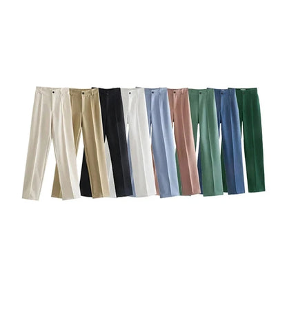 Vintage High-Waisted Straight Pants for Women - Stylish Casual Pants - Various Colors