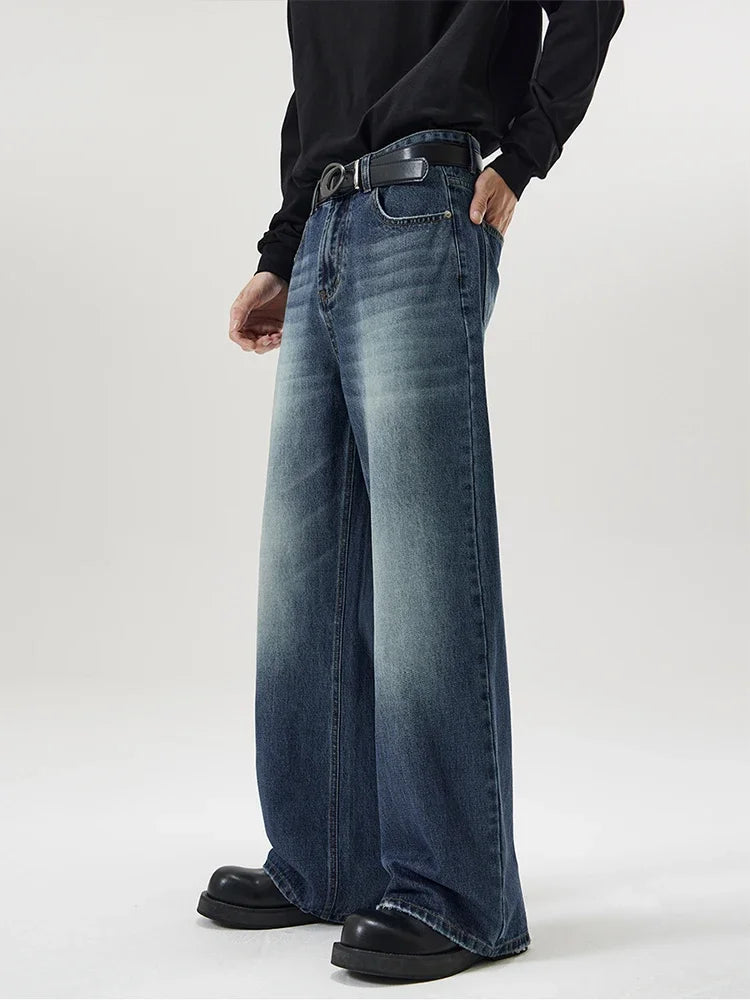 Men's Retro Washed Wide Leg Denim Jeans