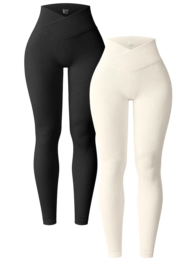 High-Waisted Slim Fit Yoga Pants for Women with Thread Detail - Various Colors