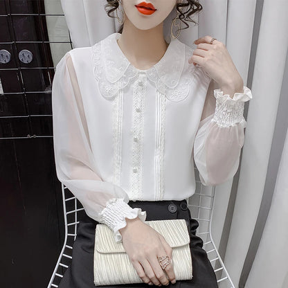 Chiffon White Long Sleeve Blouse for Women