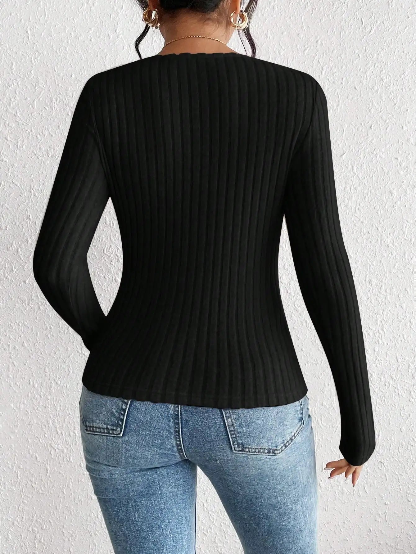 Diamond Collar Knitted Long Sleeve Sweater for Women