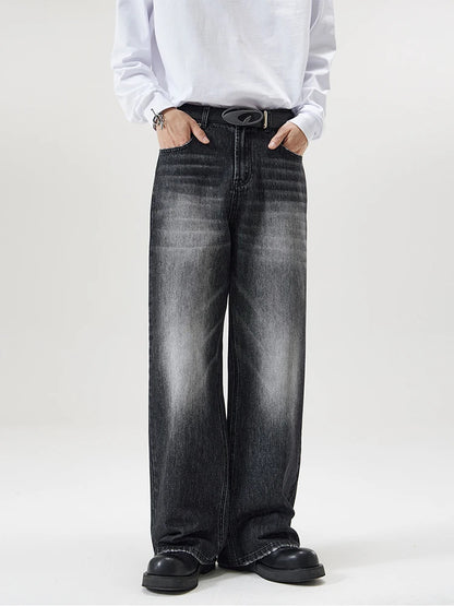 Men's Retro Washed Wide Leg Denim Jeans