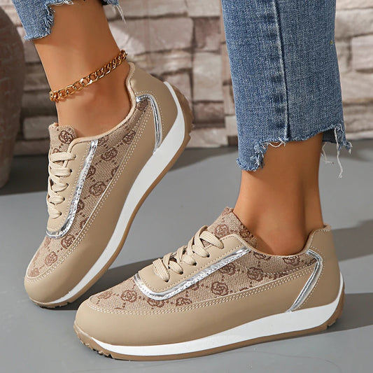 Women's Casual Lace-Up Walking Sneakers – Comfortable and Versatile Flat Design