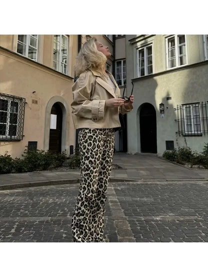 Animal Print Straight Leg Trousers for Women – Slim Fit Casual Style Pants