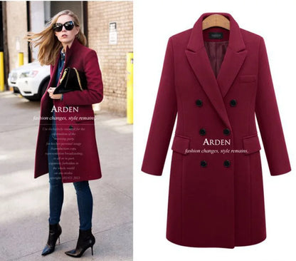 Women's Woollen Long Coat - Various Colors