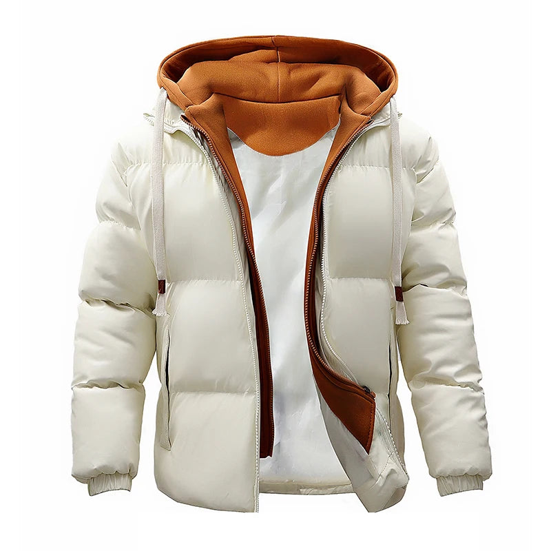 Men's Thick Hooded PU Leather Casual Puffer Jacket

