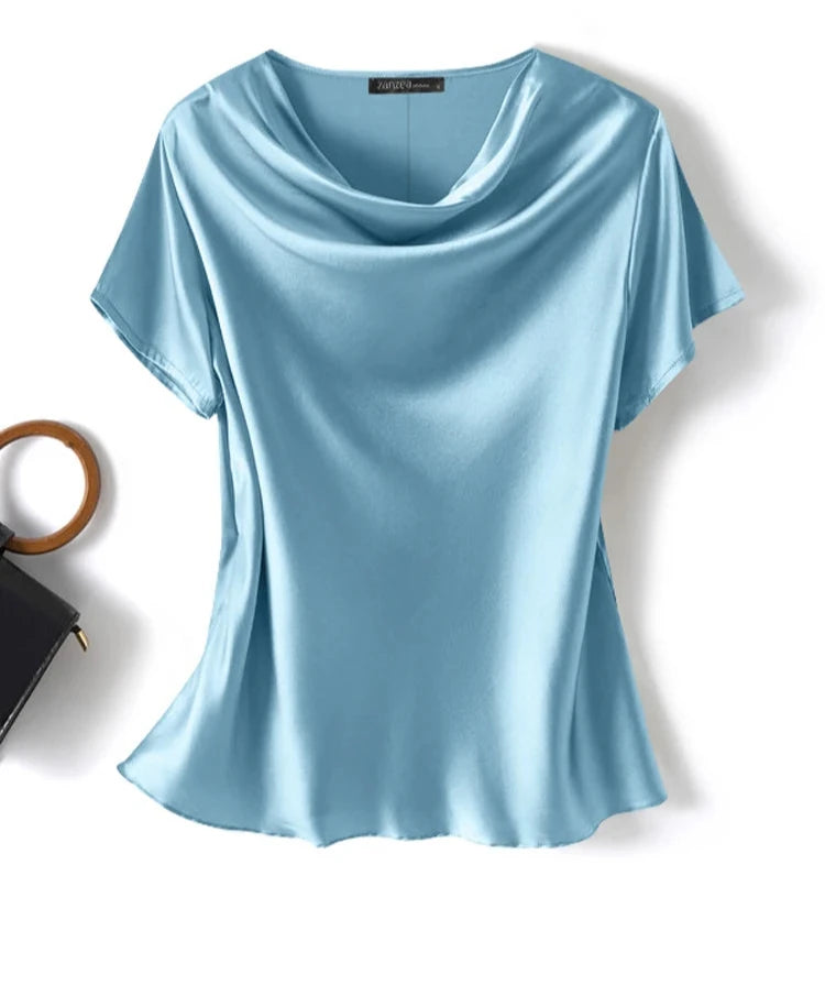 Women's Satin Short Sleeve Blouses - Various Colors