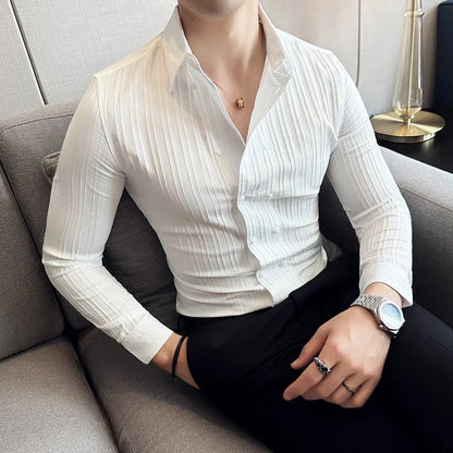 Men's Long Sleeve Slim Fit Striped Shirt - Various Colors