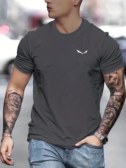 Men's Casual Short Sleeve T-Shirt - Cotton Bird Print, Slim Fit, Loose Size, Round Neck