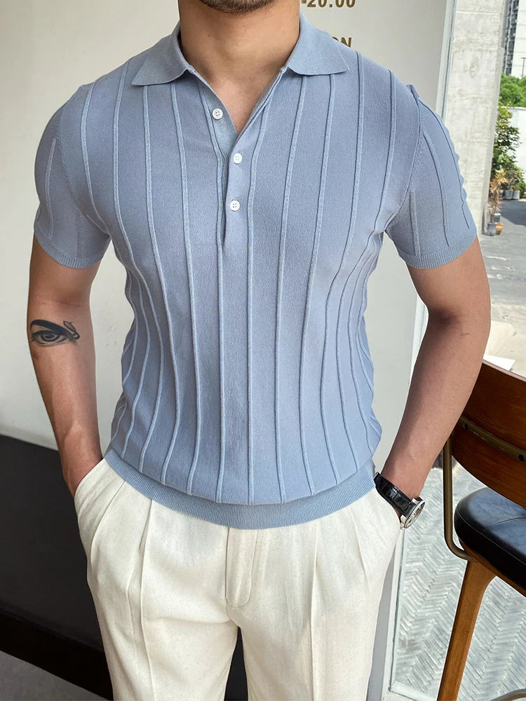 Men's Short Sleeve Polo Shirt with Turn-Down Collar