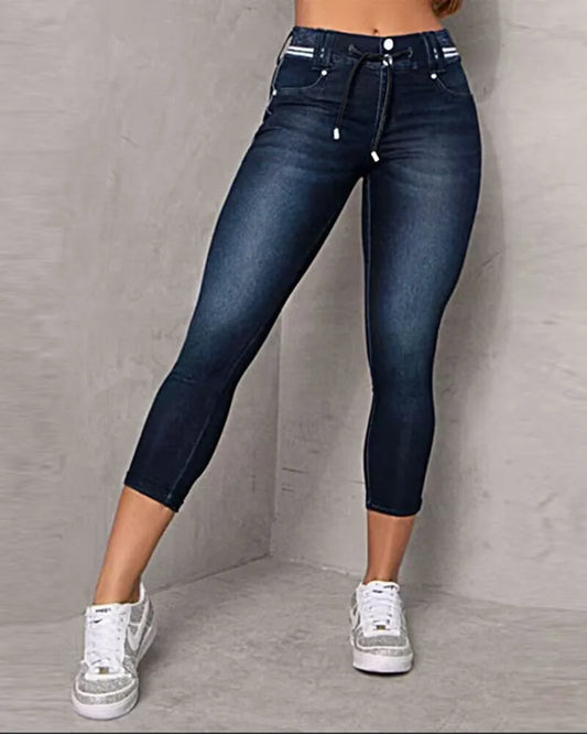 Women's Ankle-Length Skinny Jeans with Drawstring