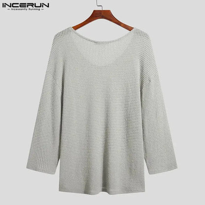 INCERUN Men's V-Neck Sweater with Mesh Design - Various Colors