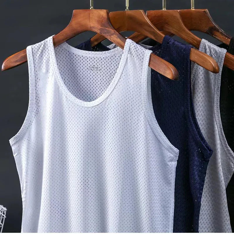 Men's Ice Silk Transparent Mesh Tank Top -  Various Colors