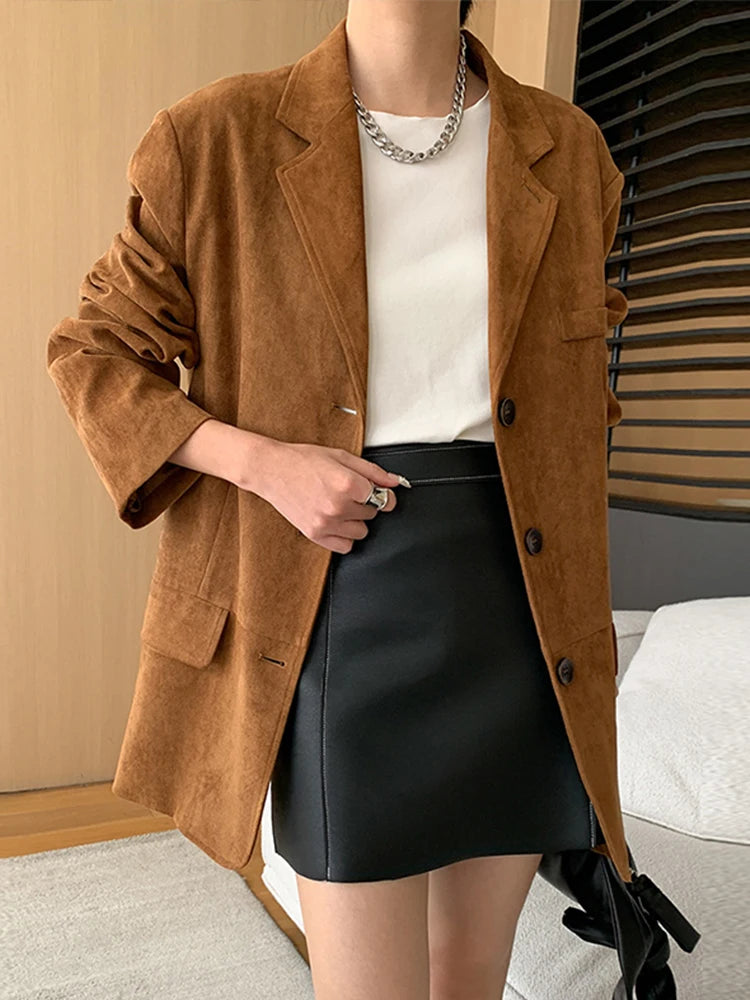 Women's Vintage Suede Jacket - Casual Loose Lapel Style