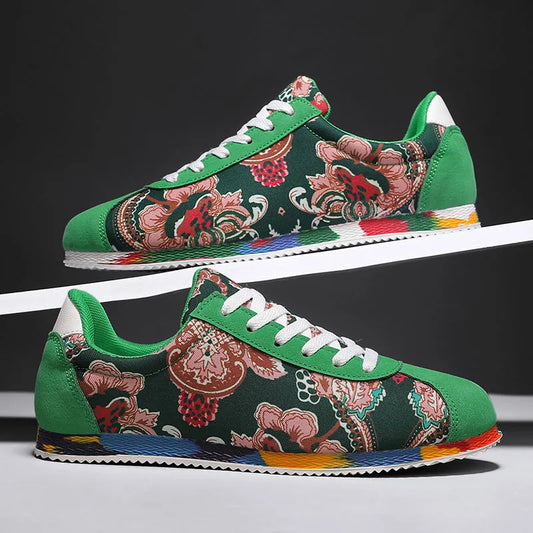 Men's Lightweight Flat Sneakers with Floral Print Design