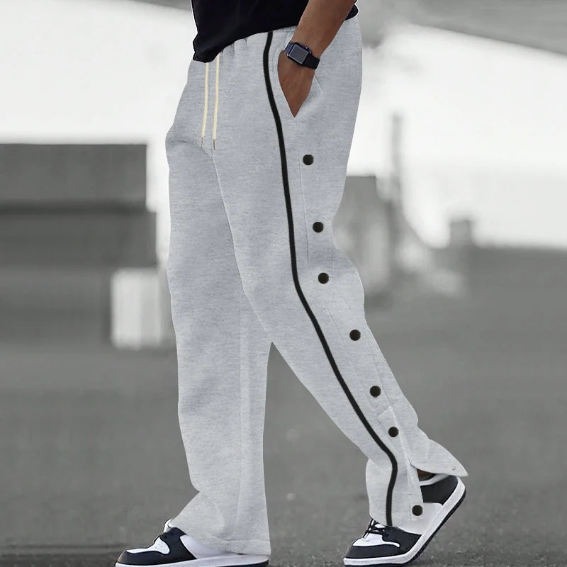 Men's Loose Fit Drawstring Joggers with Side Buttons