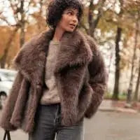 Women's Long Plush Faux Fur Coat with Lapel