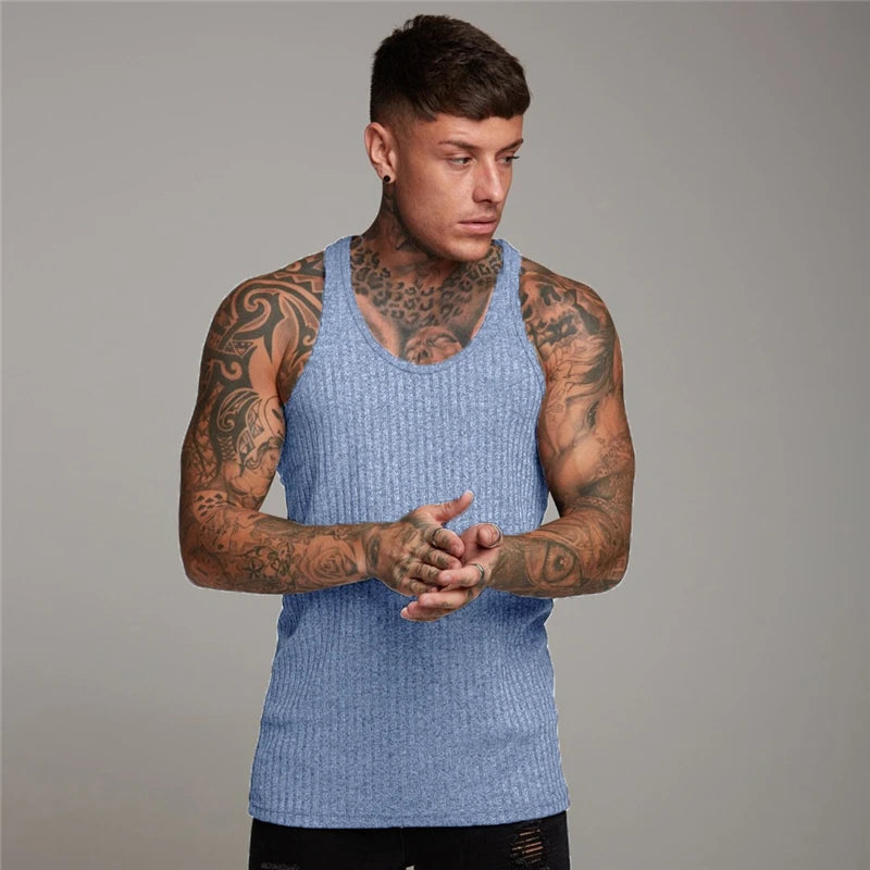 Men's Slim Fit Knitted Tank Tops with Pit Stripes