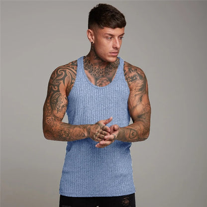 Men's Slim Fit Knitted Tank Tops with Pit Stripes