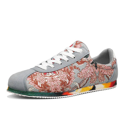 Men's Lightweight Flat Sneakers with Floral Print Design