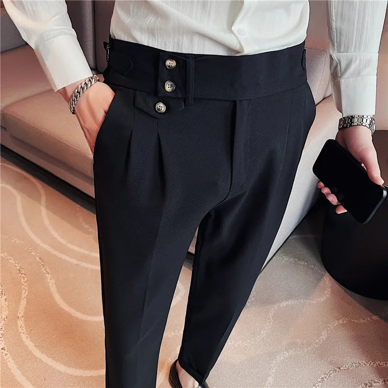 High-Quality Slim Fit Casual High-Waist Button Pants for Men