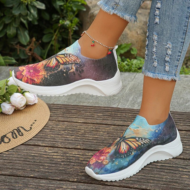 Butterfly Print Lightweight Mesh Slip-On Sneakers for Women