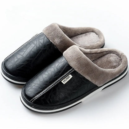 Unisex Waterproof Faux Leather Fluffy Casual Slides - Various Colors