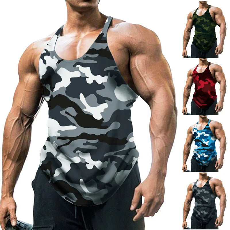 Men's Slim Fit Camouflage Sleeveless Stringer Tank Top - Various Colors