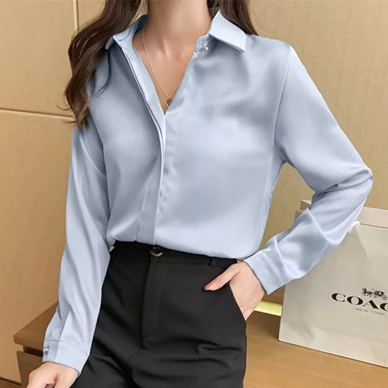 Long Sleeve Satin Shirt for Women - Various Colors