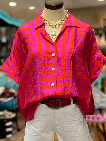 Geometric Tribal Print Puff Sleeve Blouse for Women