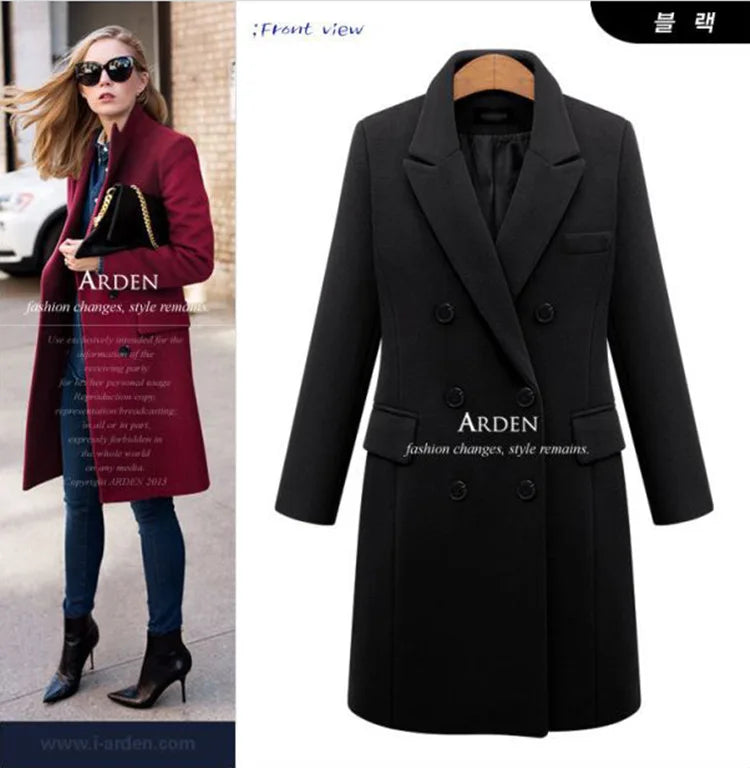 Women's Woollen Long Coat - Various Colors