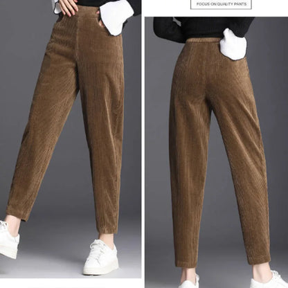 Women's High-Waisted Warm Corduroy Harem Trousers