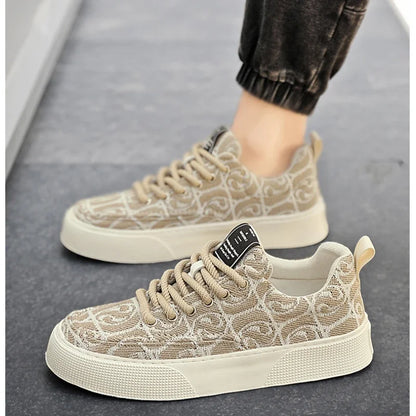 Men's Lace-Up Canvas Sneakers with Graffiti Print