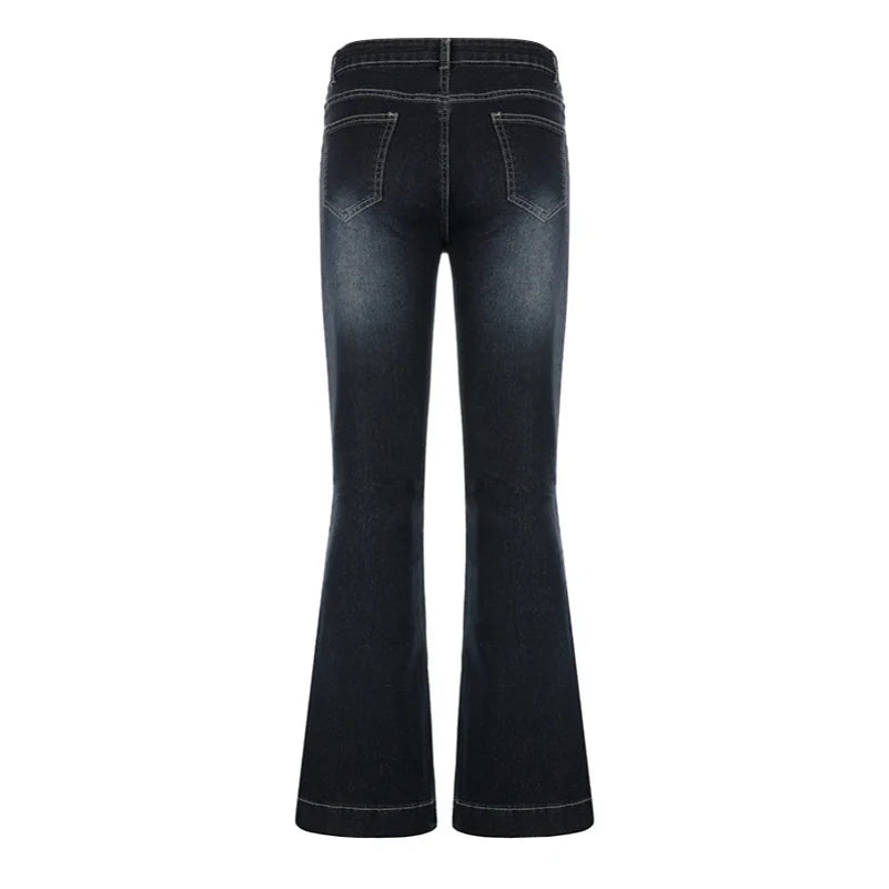 Women's Vintage Flare Jeans - Low Waist Denim Trousers