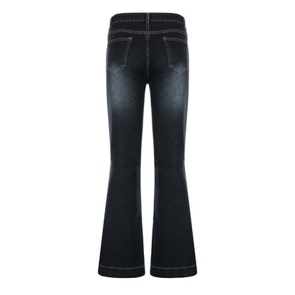 Women's Vintage Flare Jeans - Low Waist Denim Trousers